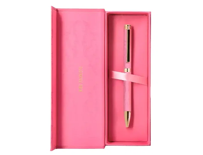 Belius Wild West Bolígrafo de Aluminio Rosa Dorado con Tinta Azul, Punta 1mm, Diseño Inspirado en el Lejano Oeste, Caja de Diseño