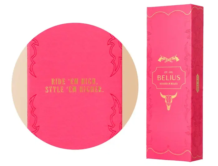 Belius Wild West Bolígrafo de Aluminio Rosa Dorado con Tinta Azul, Punta 1mm, Diseño Inspirado en el Lejano Oeste, Caja de Diseño