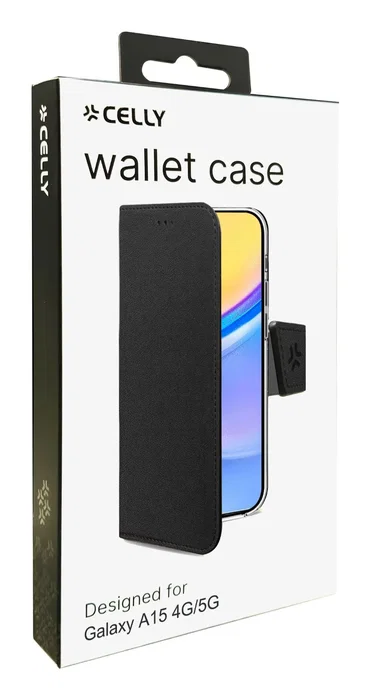 Celly WALLY Funda cartera para Samsung Galaxy A15 5G / A15 4G (6.5") con soporte y bolsillos, imitación piel negro