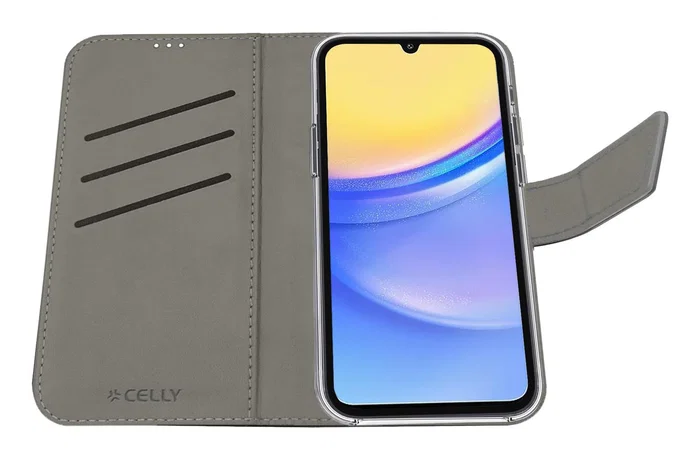 Celly WALLY Funda cartera para Samsung Galaxy A15 5G / A15 4G (6.5") con soporte y bolsillos, imitación piel negro