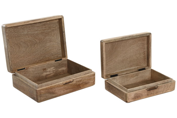 DKD Home Decor Set de 2 Cajas de Mango 25x17,5x8,5 Redondeado Natural