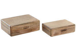 DKD Home Decor Set de 2 Cajas de Mango 25x17,5x8,5 Redondeado Natural