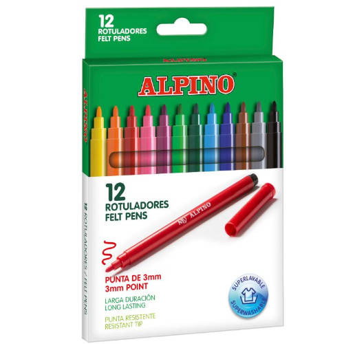 Alpino Estuche de 12 Rotuladores de Punta Fina Colores Surtidos