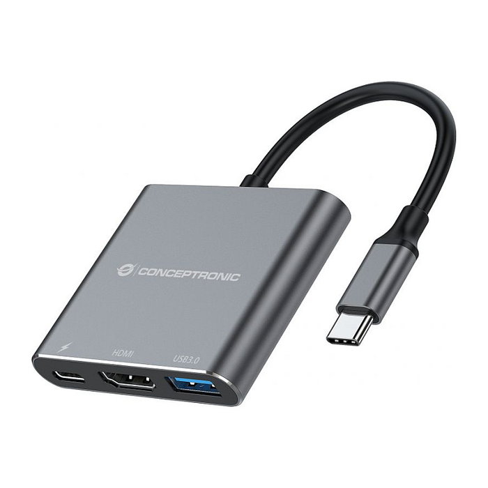 Conceptronic DONN18G Docking Station 3-en-1 USB-C a HDMI, USB 3.0 y USB-C PD 100W, Gris Conceptronic DONN18G Docking Station 3-en-1 USB-C a HDMI, USB 3.0 y USB-C PD 100W, Gris