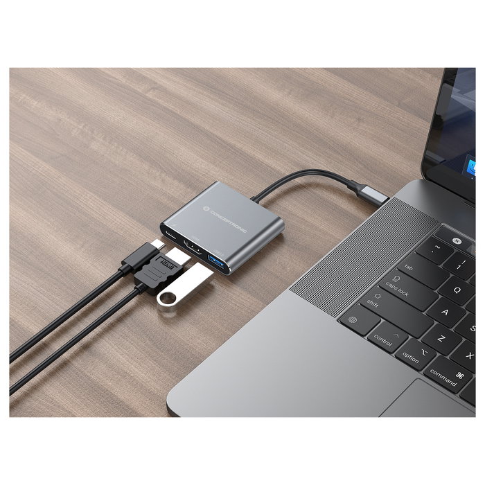 Conceptronic DONN18G Docking Station 3-en-1 USB-C a HDMI, USB 3.0 y USB-C PD 100W, Gris Conceptronic DONN18G Docking Station 3-en-1 USB-C a HDMI, USB 3.0 y USB-C PD 100W, Gris