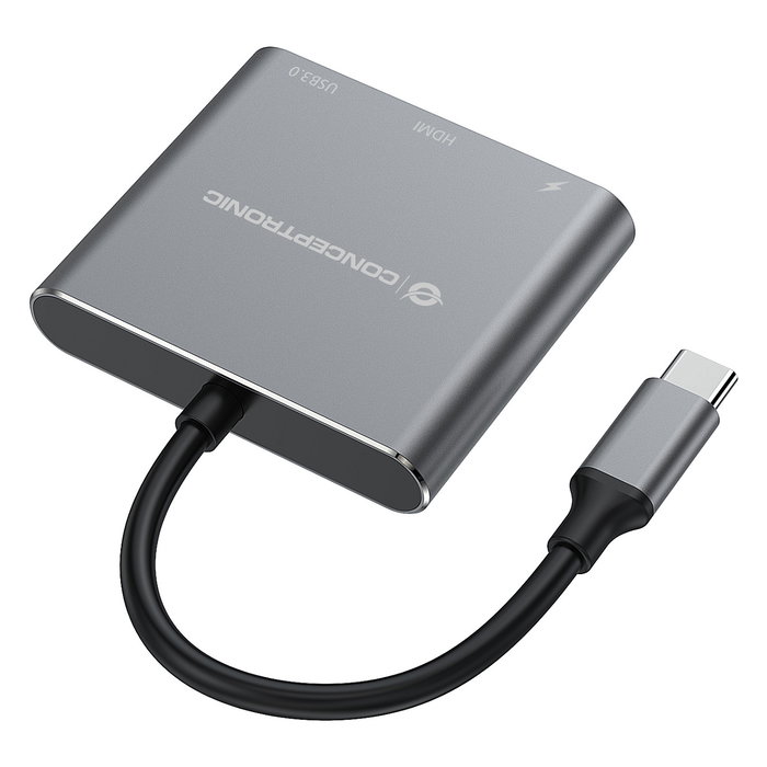 Conceptronic DONN18G Docking Station 3-en-1 USB-C a HDMI, USB 3.0 y USB-C PD 100W, Gris Conceptronic DONN18G Docking Station 3-en-1 USB-C a HDMI, USB 3.0 y USB-C PD 100W, Gris