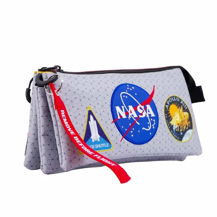 NASA HS Houston Estuche Portatodo Triple con Cremallera, Gris