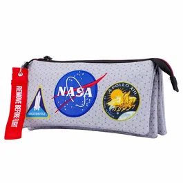 NASA HS Houston Estuche Portatodo Triple con Cremallera, Gris