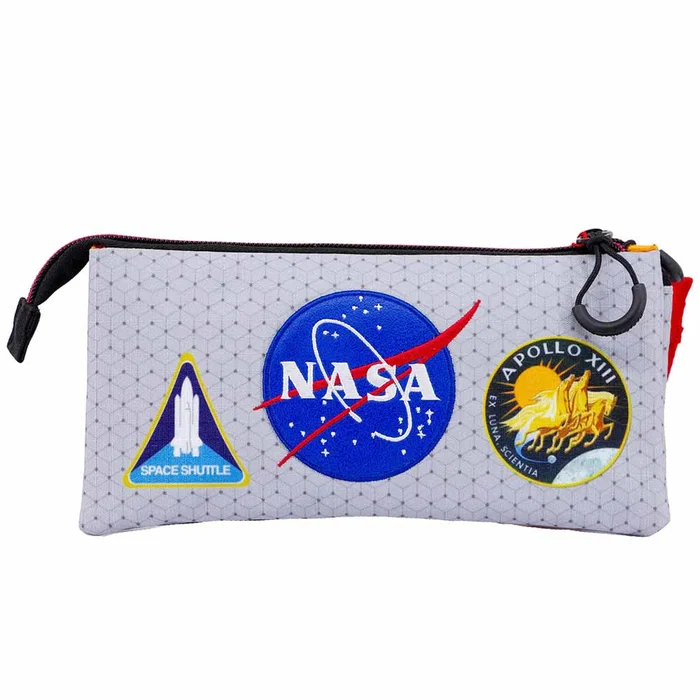 NASA HS Houston Estuche Portatodo Triple con Cremallera, Gris
