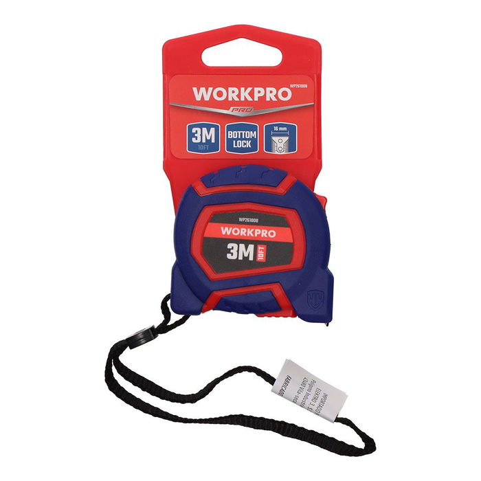 Workpro Flexómetro 3m x 16mm con Escalas Métricas e Imperiales, Hoja Revestida de Nylon y Bloqueo Workpro Flexómetro 3m x 16mm con Escalas Métricas e Imperiales, Hoja Revestida de Nylon y Bloqueo