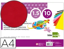 Liderpapel Goma eva rojo paquete de 10 hojas A4 1,5mm