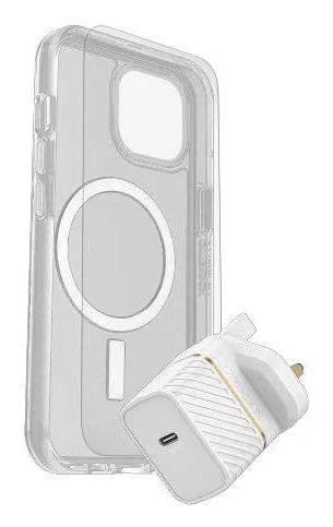 Otterbox Kit para Apple iPhone 15 con Funda Symmetry Clear MagSafe, Cristal Premium AM y Cargador USB-C 30W Blanco Otterbox Kit para Apple iPhone 15 con Funda Symmetry Clear MagSafe, Cristal Premium AM y Cargador USB-C 30W Blanco