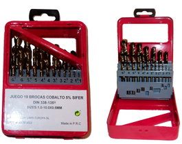 SIFER Juego de 19 Brocas de Cobalto de 1-10 mm con Estuche Metálico