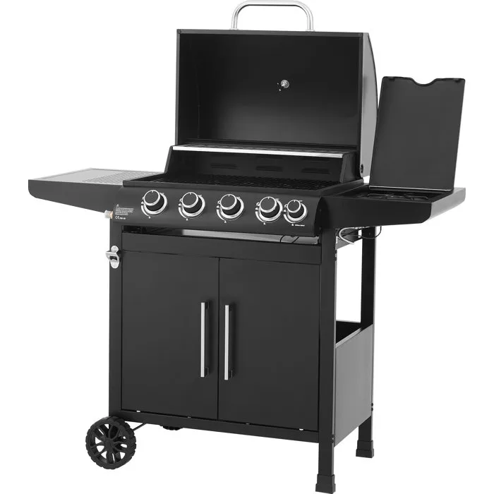 Cookingbox Paarl 9760185 Barbacoa de Gas, 4 Quemadores, Superficie 60 x 42 cm, con Parrilla Calentadora, Acero