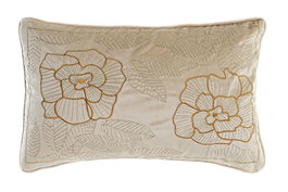 DKD Home Decor Cojín de Poliéster con Flores Bordadas Dorado