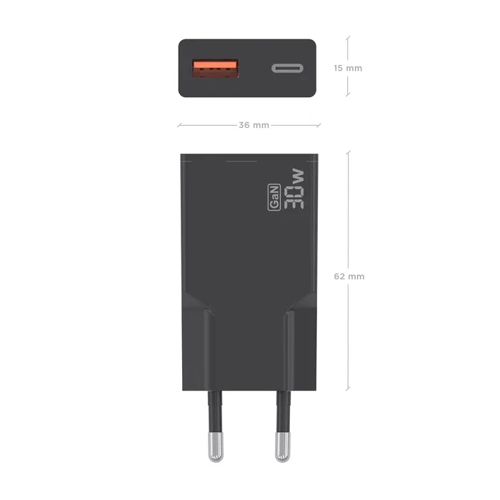 Aisens Cargador GaN Ultra Delgado 30W con USB-C y USB-A, Negro Aisens Cargador GaN Ultra Delgado 30W con USB-C y USB-A, Negro