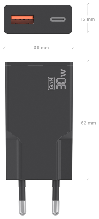 Aisens Cargador GaN Ultra Delgado 30W con USB-C y USB-A, Negro Aisens Cargador GaN Ultra Delgado 30W con USB-C y USB-A, Negro