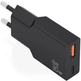 Aisens Cargador de Pared GaN 30W A110-1005 Negro, Ultra Delgado, 1xUSB-C PD3.0 QC4.0 + 1xUSB-A QC3.0, Carga Rápida para Portátil, Móvil, Tablet, Múltiples Protecciones