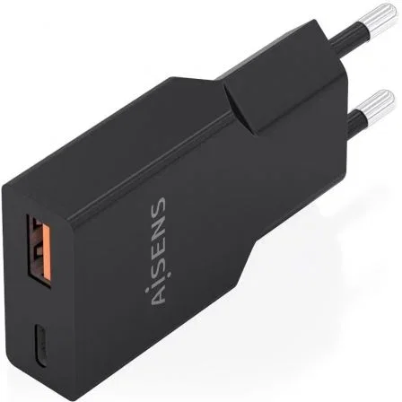 Aisens Cargador de Pared GaN 30W A110-1005 Negro, Ultra Delgado, 1xUSB-C PD3.0 QC4.0 + 1xUSB-A QC3.0, Carga Rápida para Portátil, Móvil, Tablet, Múltiples Protecciones