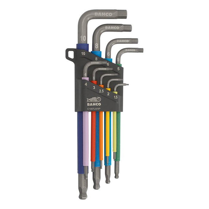 Bahco Juego de Llaves Allen con Bola y de Colores 1.5 mm - 10 mm, 9 Piezas