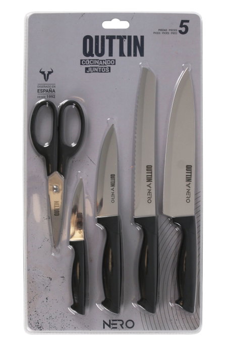 Quttin Set de 5 piezas de cuchillos y tijeras Nero