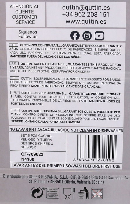 Quttin Set de 5 piezas de cuchillos y tijeras Nero