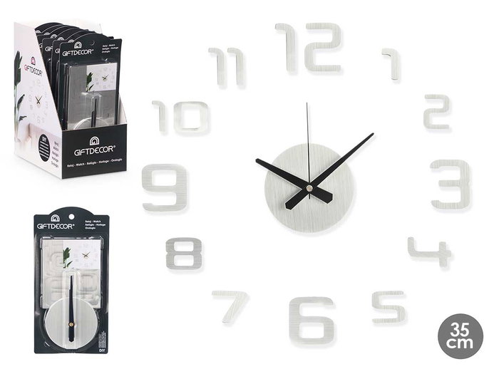 GIFTDECOR Reloj Pegatina Diametro 35 cm Satinado Plata (Set de 12) GIFTDECOR Reloj Pegatina Diametro 35 cm Satinado Plata (Set de 12)
