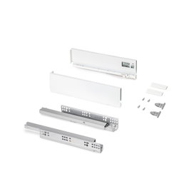 Emuca Cajón exterior Protone 30kg con guías de extracción total y cierre suave, Altura 93mm, profundidad 350mm, Acero, Pintado blanco
