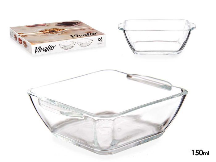 Vivalto Cazuela Vidrio Cuadrada Aperitivo Con Asas 150 ml 10.5x3.5x9 cm (Set de 36) Vivalto Cazuela Vidrio Cuadrada Aperitivo Con Asas 150 ml 10.5x3.5x9 cm (Set de 36)