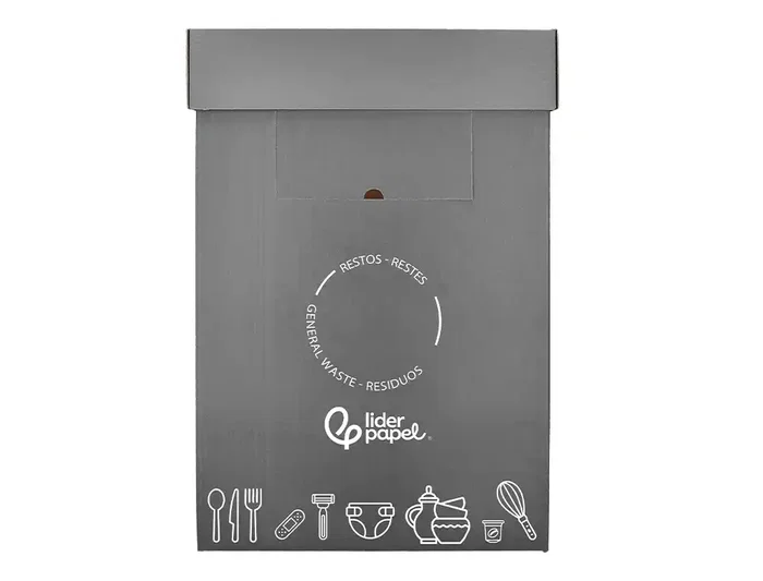 Liderpapel Contenedor Papelera Reciclaje Restos No Reciclables Cartón Reciclado 70 Litros 450x350x650 mm Gris