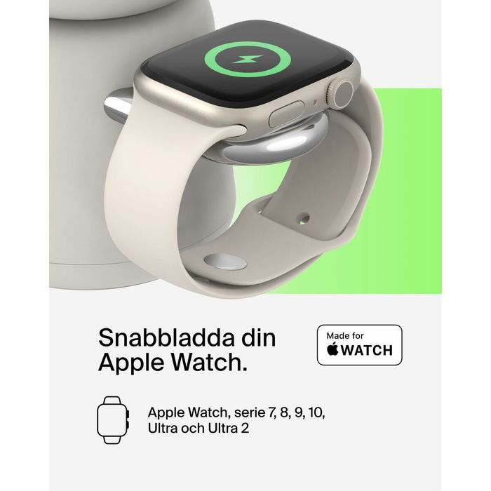 Belkin BOOST Charge PRO 15W WIZ027vfH37, Cargador Inalámbrico MagSafe Qi2 2 en 1 para iPhone y Reloj, 1.5 m, Beige