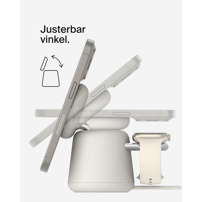 Belkin BOOST Charge PRO 15W WIZ027vfH37, Cargador Inalámbrico MagSafe Qi2 2 en 1 para iPhone y Reloj, 1.5 m, Beige