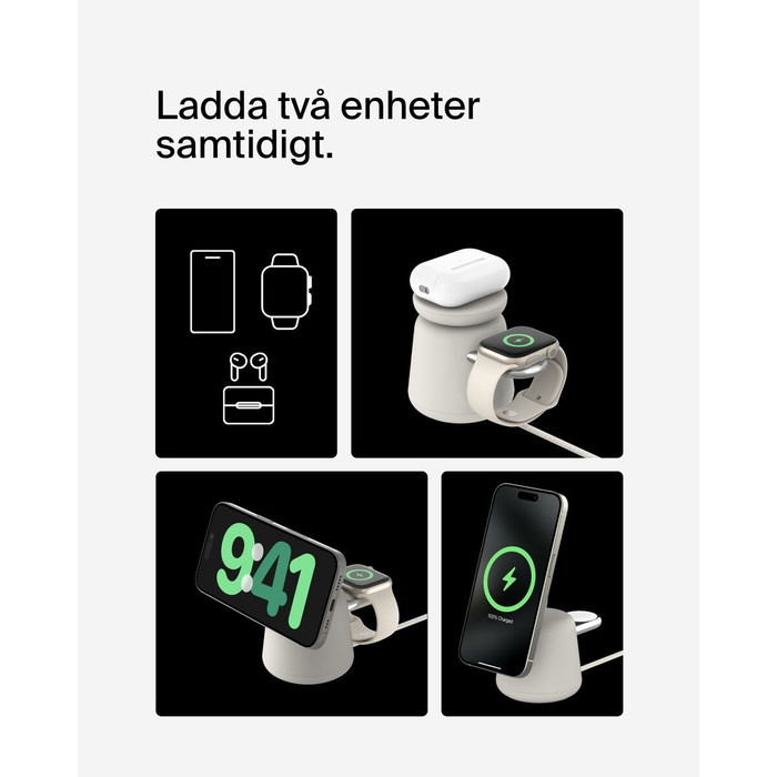 Belkin BOOST Charge PRO 15W WIZ027vfH37, Cargador Inalámbrico MagSafe Qi2 2 en 1 para iPhone y Reloj, 1.5 m, Beige