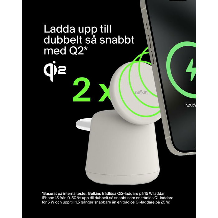 Belkin BOOST Charge PRO 15W WIZ027vfH37, Cargador Inalámbrico MagSafe Qi2 2 en 1 para iPhone y Reloj, 1.5 m, Beige