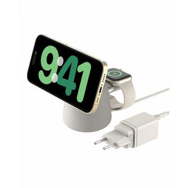 Belkin BOOST Charge PRO 15W WIZ027vfH37, Cargador Inalámbrico MagSafe Qi2 2 en 1 para iPhone y Reloj, 1.5 m, Beige