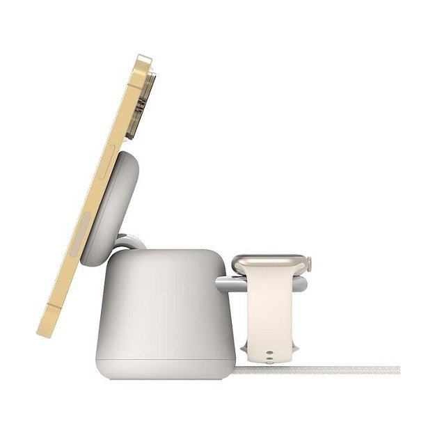 Belkin BOOST Charge PRO Cargador Inalámbrico 2 en 1 15W Qi2 WIZ027vfH37 para Smartphone y Reloj Inteligente, Cable 1.5 m Beige