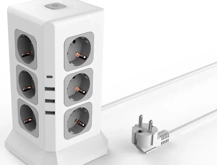 Q-connect Regleta múltiple 16 en 1 con 12 tomas, 3 USB y 1 USB-C, 2 m
