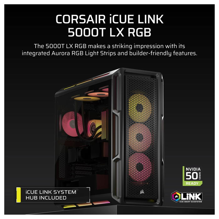 Corsair 5000T LX RGB Midi Tower Vidrio Templado RGB Negro