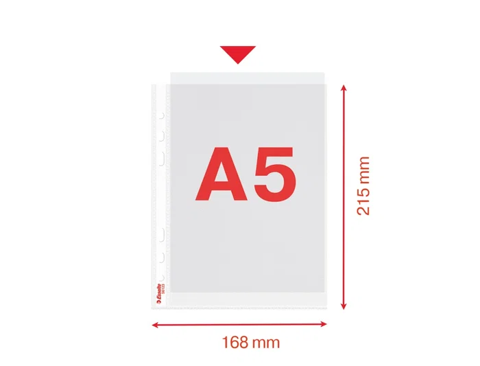 Esselte Funda Multitaladro DIN A5 Polipropileno Piel de Naranja con Refuerzo, Transparente, Bolsa de 100 Unidades