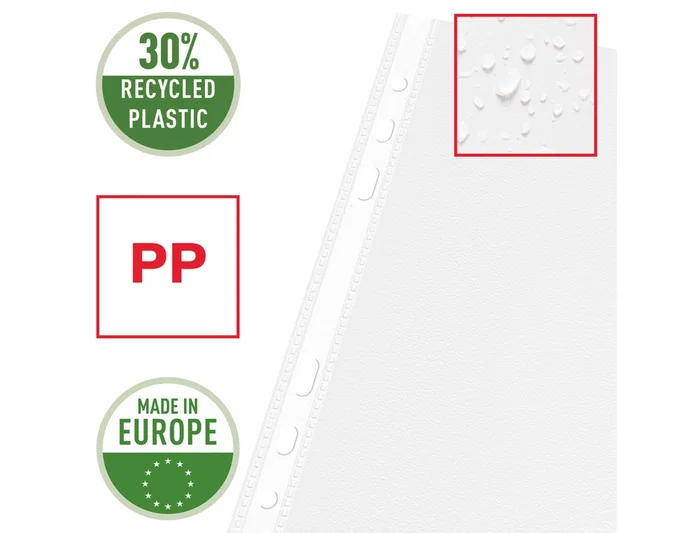 Esselte Funda Multitaladro DIN A5 Polipropileno Piel de Naranja con Refuerzo, Transparente, Bolsa de 100 Unidades