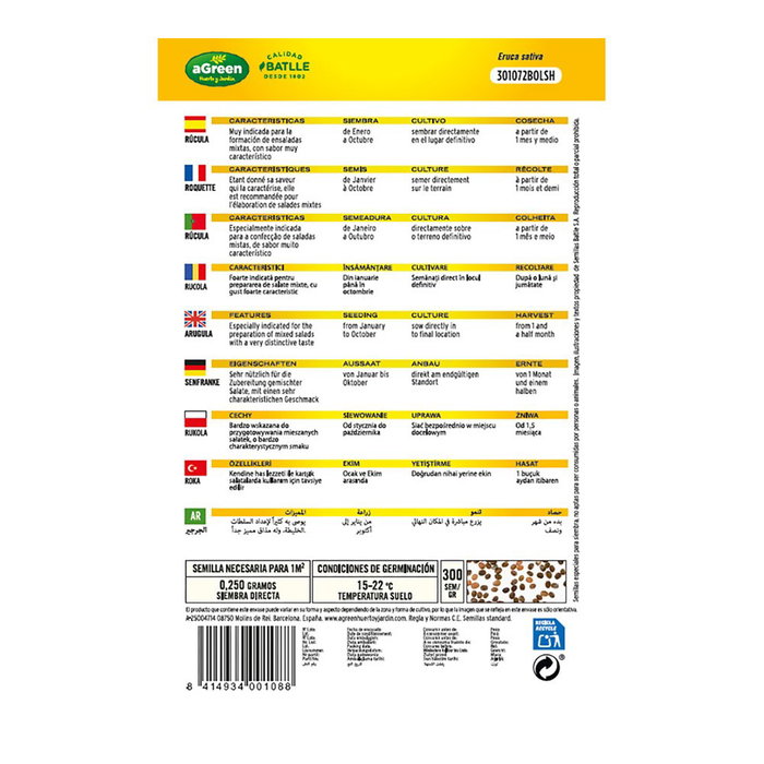 Agreen Sobre con semillas de rúcula