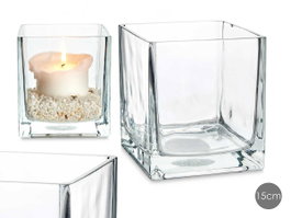 Portavelas Giftdecor de Cristal Transparente, 15x15 cm (Set de 12)