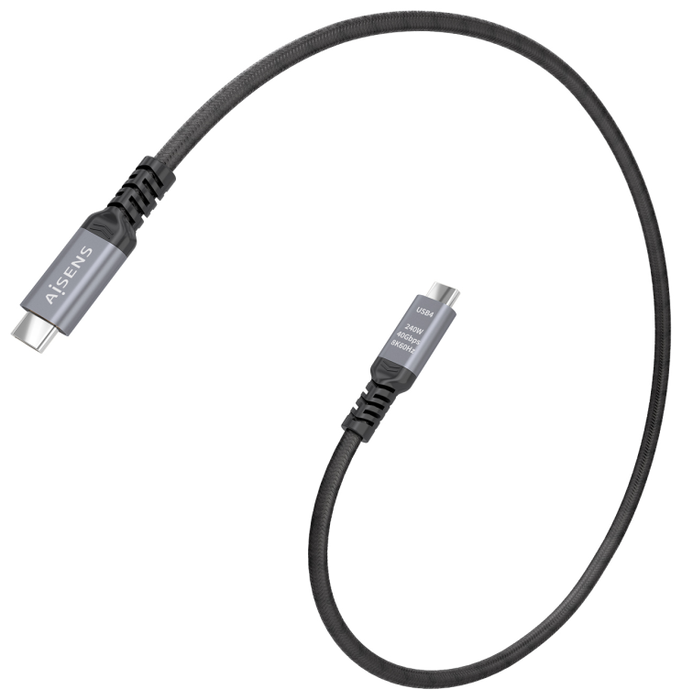 Aisens Cable USB4 Gen 3x2 USB-C a USB-C, 40Gbps, 240W, 0.5m, Negro