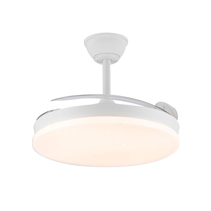 Cristalrecord Ventilador de Techo Led Stars Evo Smart 72W, 3 Aspas Retráctiles Ø106 cm, Luz LED 3CCT 7920 Lm Dimmable, Motor DC Silencioso, Control App y Mando, Blanco