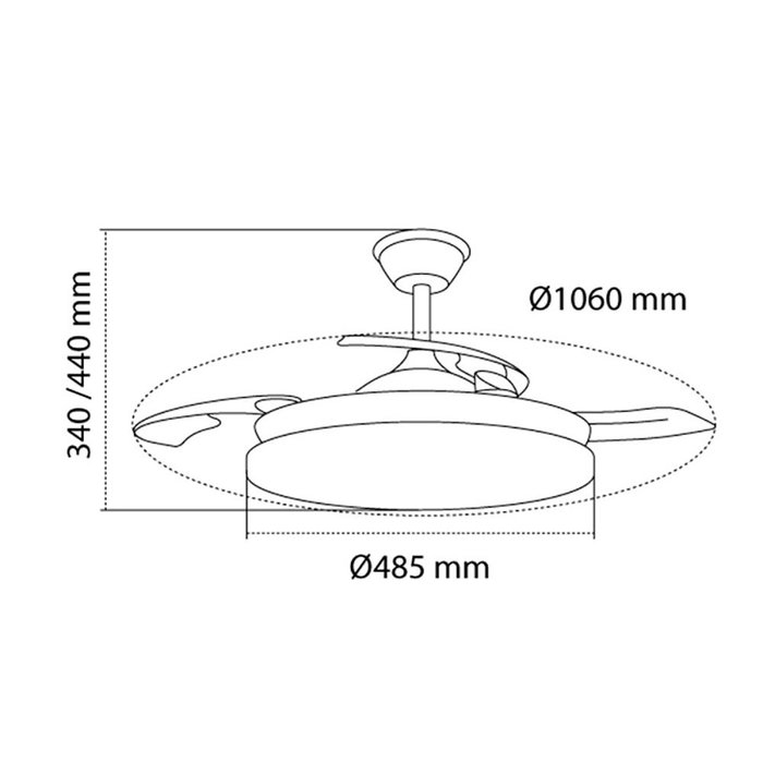 Cristalrecord Ventilador de Techo Led Stars Evo Smart 72W, 3 Aspas Retráctiles Ø106 cm, Luz LED 3CCT 7920 Lm Dimmable, Motor DC Silencioso, Control App y Mando, Blanco