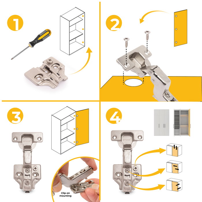Emuca Lote de 20 bisagras supercodo X92 con cierre suave y suplementos para atornillar, Acero, Niquelado