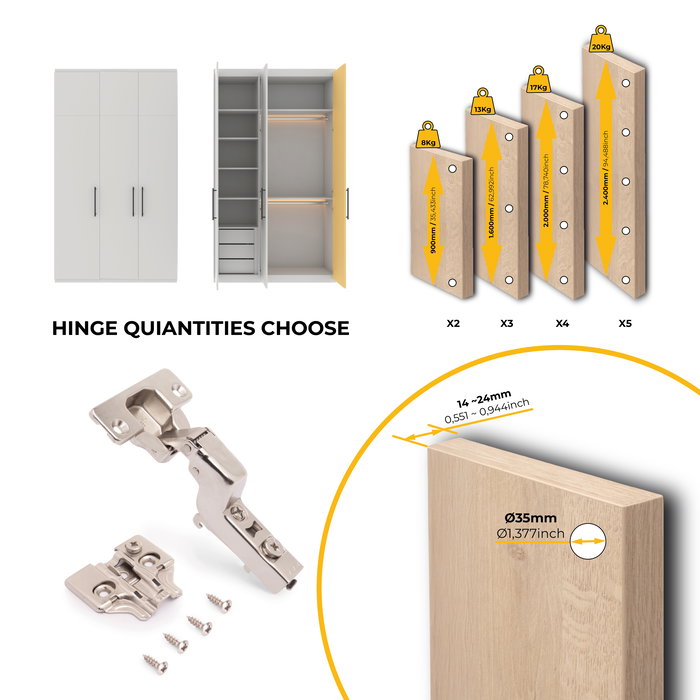 Emuca Lote de 20 bisagras supercodo X92 con cierre suave y suplementos para atornillar, Acero, Niquelado