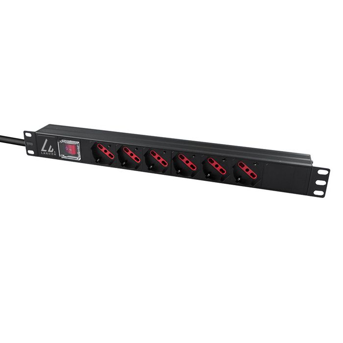 Lanview Regleta de Alimentación para Rack 1U con 6 Enchufes Schuko/Italiano, Cable 2m, 13A