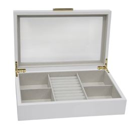 DKD Home Decor Joyero de Madera y Cristal Blanco y Beige 29x18,5x7 cm