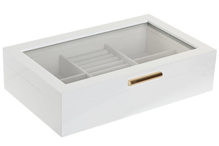DKD Home Decor Joyero de Madera y Cristal Blanco y Beige 29x18,5x7 cm